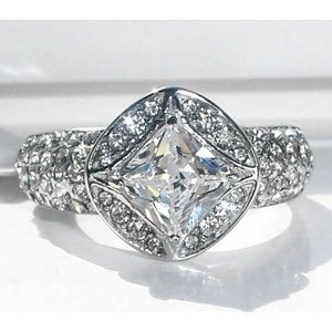 STAINLESS STEEL Princess & Round Cut Cubic Zirconia Ring